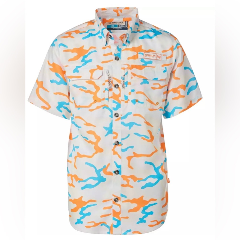 Magellan Outdoors Whataburger Camo Print Orange/White Short Sleeve Shirt